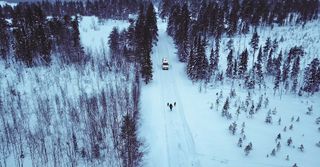 Schneebedeckter Waldweg